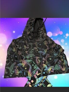 Iridescent holographic Mushroom & Stars Hoodie - Black Base